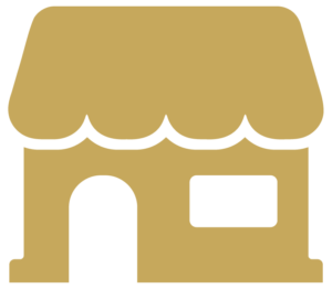 4-Neighborhood-Guides-Solid Gold storefront icon with awning for local neighborhood dining and shop guides.